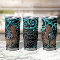 New Zealand Tui Bird Wahaika Tumbler Cup Maori Weapon Paua Shell Koru Pattern