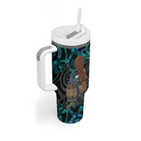 New Zealand Tui Bird Wahaika Tumbler With Handle Maori Weapon Paua Shell Koru Pattern