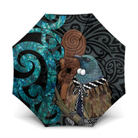 New Zealand Tui Bird Wahaika Umbrella Maori Weapon Paua Shell Koru Pattern