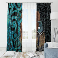 New Zealand Tui Bird Wahaika Window Curtain Maori Weapon Paua Shell Koru Pattern