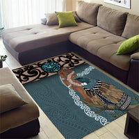New Zealand Tui Bird Maripi Area Rug Maori Weapon Kowhaiwhai Pattern