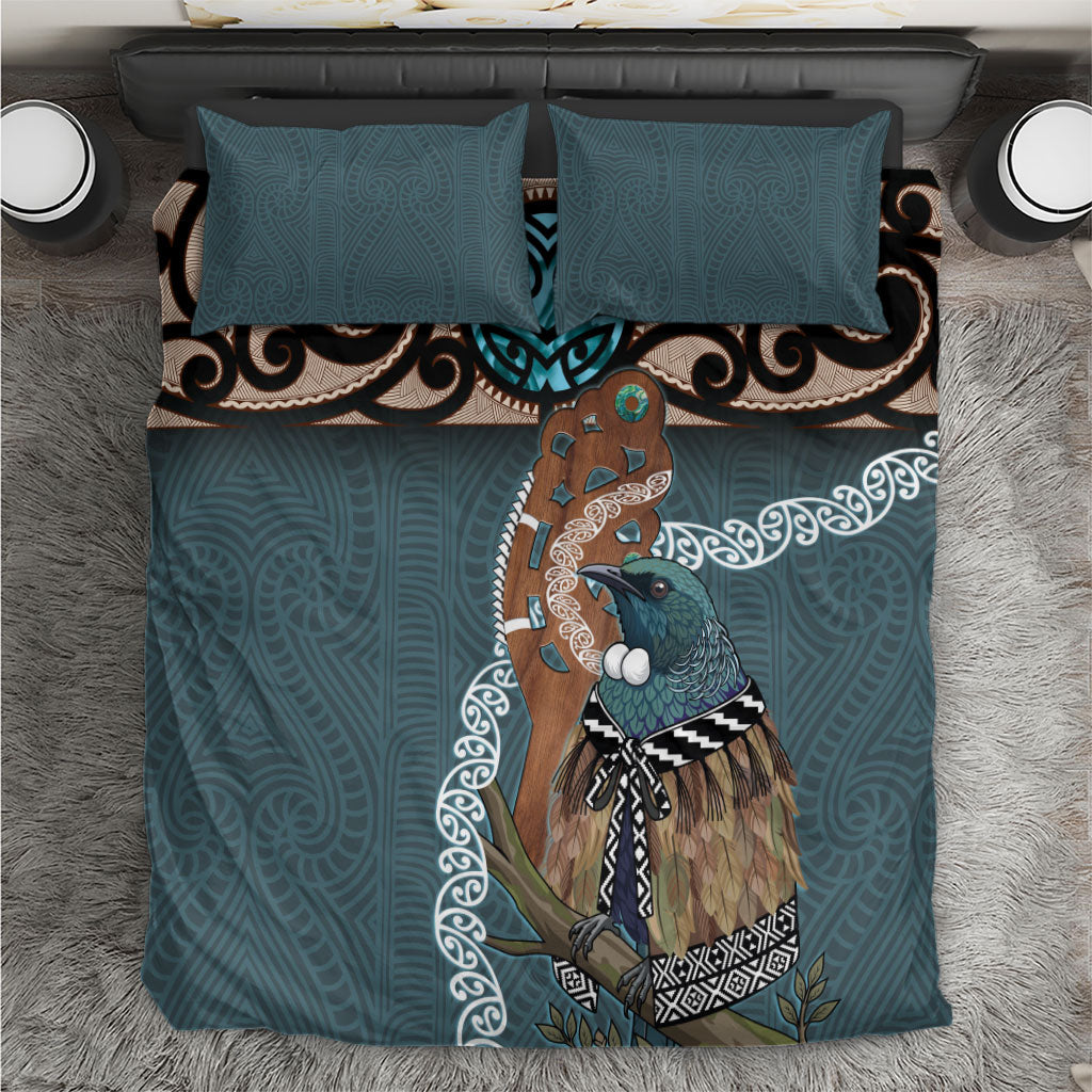 New Zealand Tui Bird Maripi Bedding Set Maori Weapon Kowhaiwhai Pattern
