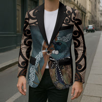 New Zealand Tui Bird Maripi Blazer Maori Weapon Kowhaiwhai Pattern