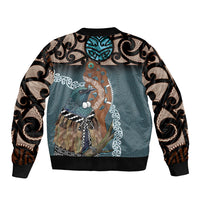 New Zealand Tui Bird Maripi Bomber Jacket Maori Weapon Kowhaiwhai Pattern