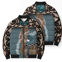 New Zealand Tui Bird Maripi Bomber Puffer Jacket Maori Weapon Kowhaiwhai Pattern