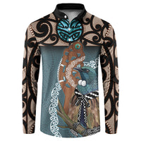 New Zealand Tui Bird Maripi Button Sweatshirt Maori Weapon Kowhaiwhai Pattern