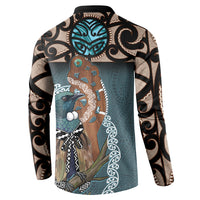 New Zealand Tui Bird Maripi Button Sweatshirt Maori Weapon Kowhaiwhai Pattern