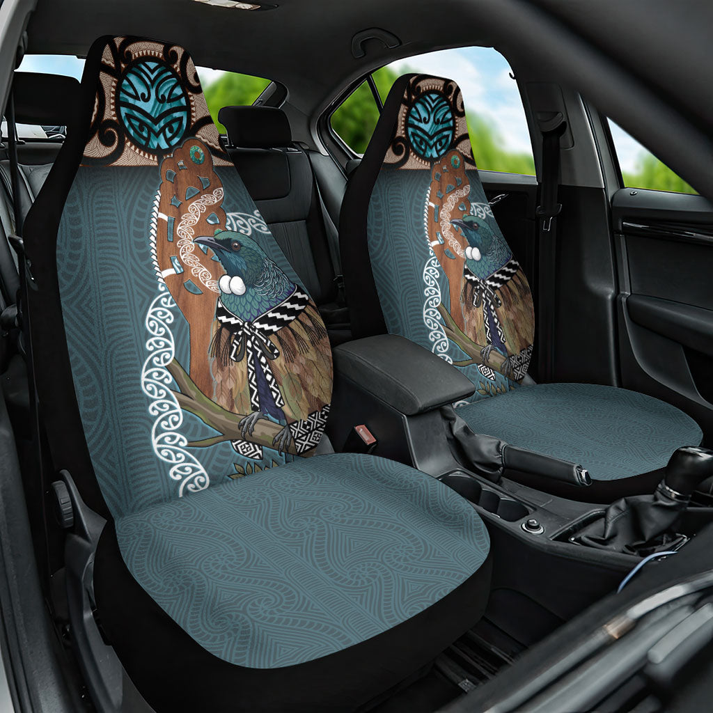 New Zealand Tui Bird Maripi Car Seat Cover Maori Weapon Kowhaiwhai Pattern