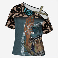 New Zealand Tui Bird Maripi Cross Shoulder Shirt Maori Weapon Kowhaiwhai Pattern