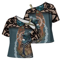 New Zealand Tui Bird Maripi Cross Shoulder Shirt Maori Weapon Kowhaiwhai Pattern