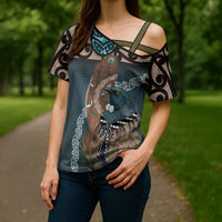 New Zealand Tui Bird Maripi Cross Shoulder Shirt Maori Weapon Kowhaiwhai Pattern