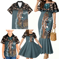 New Zealand Tui Bird Maripi Family Matching Mermaid Dress and Hawaiian Shirt Maori Weapon Kowhaiwhai Pattern