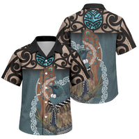 New Zealand Tui Bird Maripi Family Matching Off Shoulder Maxi Dress and Hawaiian Shirt Maori Weapon Kowhaiwhai Pattern