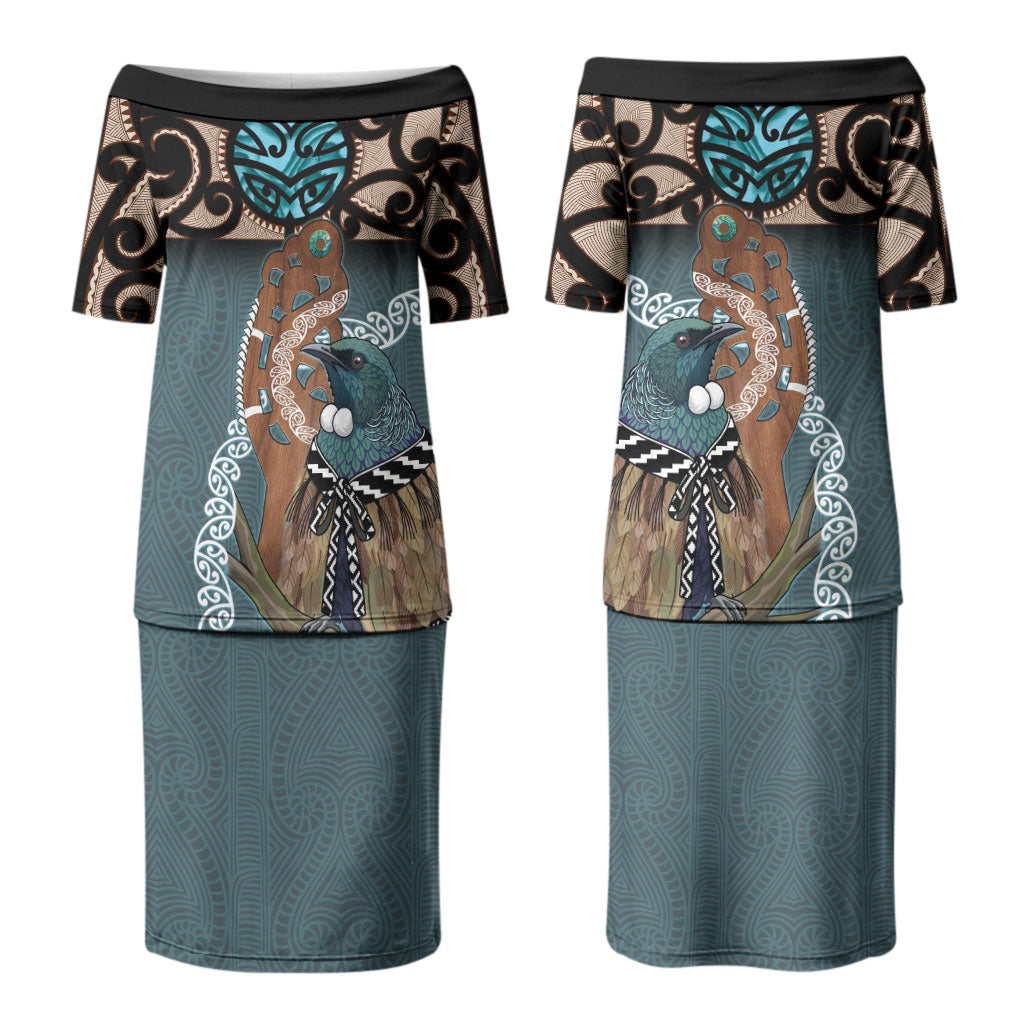 New Zealand Tui Bird Maripi Family Matching Puletasi and Hawaiian Shirt Maori Weapon Kowhaiwhai Pattern