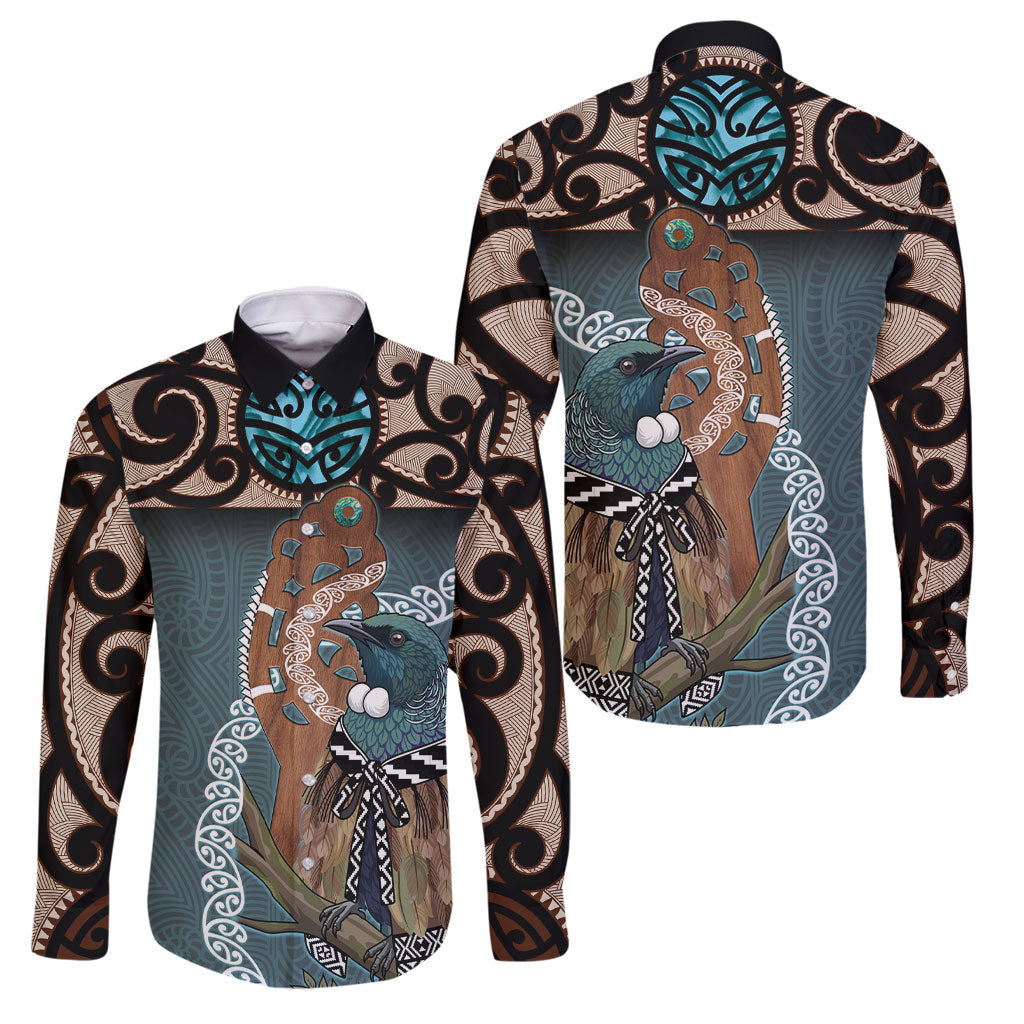 New Zealand Tui Bird Maripi Family Matching Puletasi and Hawaiian Shirt Maori Weapon Kowhaiwhai Pattern