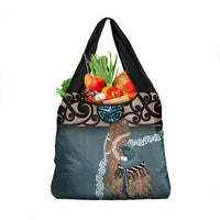 New Zealand Tui Bird Maripi Grocery Bag Maori Weapon Kowhaiwhai Pattern