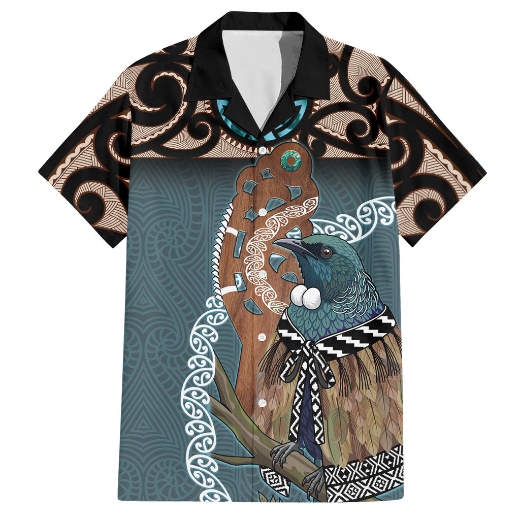 New Zealand Tui Bird Maripi Hawaiian Shirt Maori Weapon Kowhaiwhai Pattern LT22 Slate Blue - Polynesian Pride