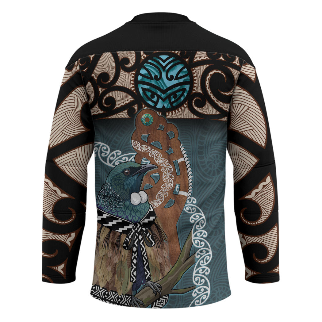 New Zealand Tui Bird Maripi Hockey Jersey Maori Weapon Kowhaiwhai Pattern
