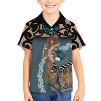 New Zealand Tui Bird Maripi Kid Hawaiian Shirt Maori Weapon Kowhaiwhai Pattern