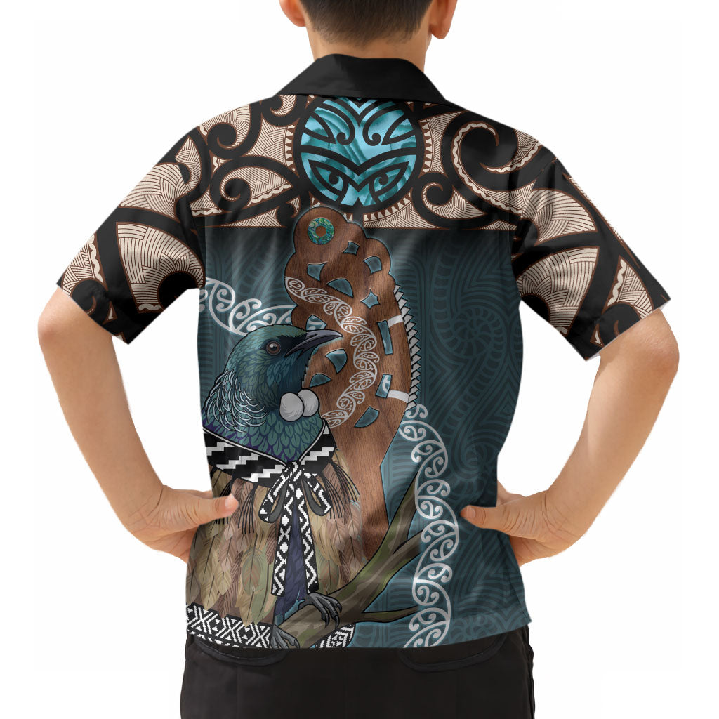 New Zealand Tui Bird Maripi Kid Hawaiian Shirt Maori Weapon Kowhaiwhai Pattern LT22 - Polynesian Pride