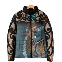 New Zealand Tui Bird Maripi Padded Jacket Maori Weapon Kowhaiwhai Pattern