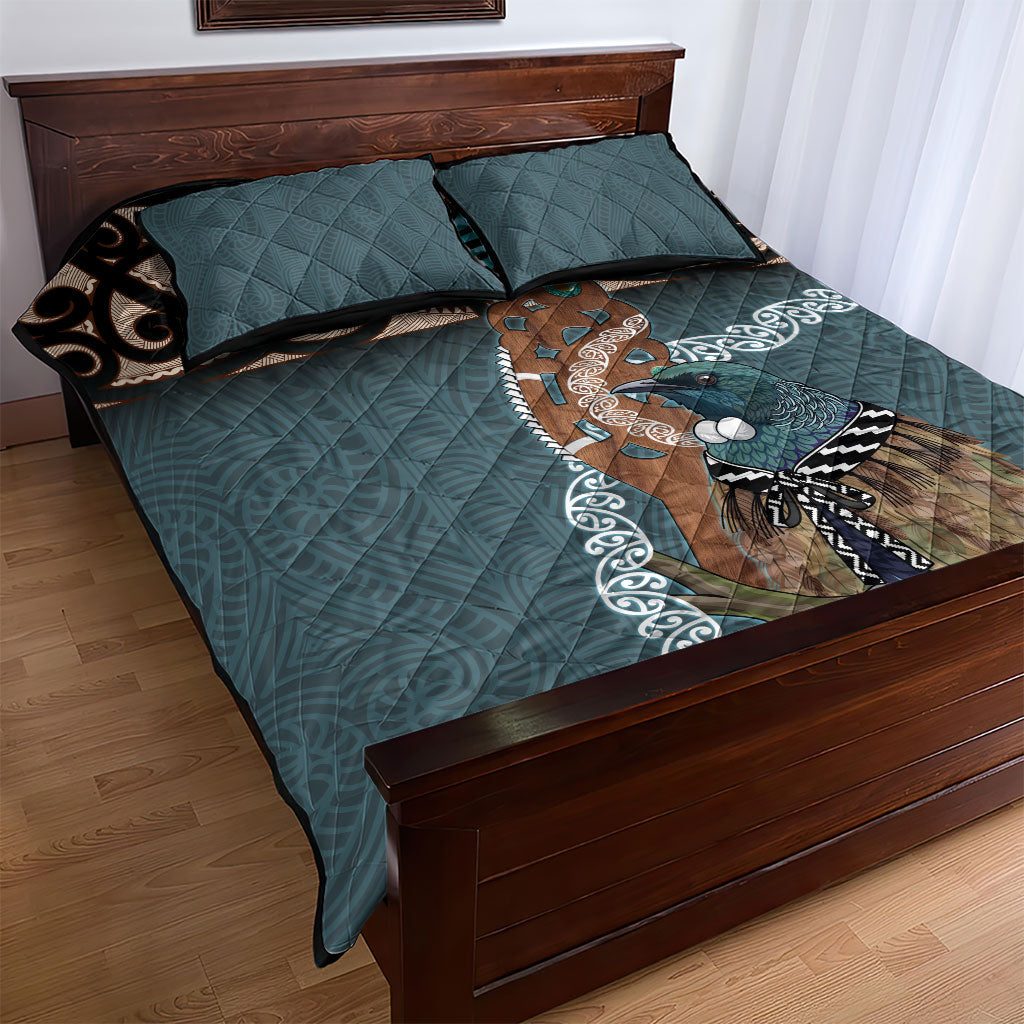 New Zealand Tui Bird Maripi Quilt Bed Set Maori Weapon Kowhaiwhai Pattern