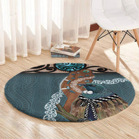 New Zealand Tui Bird Maripi Round Carpet Maori Weapon Kowhaiwhai Pattern