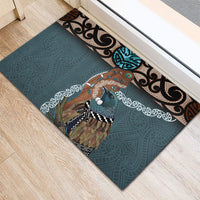 New Zealand Tui Bird Maripi Rubber Doormat Maori Weapon Kowhaiwhai Pattern