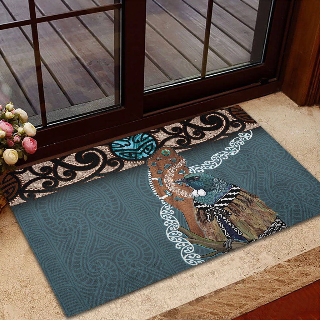 New Zealand Tui Bird Maripi Rubber Doormat Maori Weapon Kowhaiwhai Pattern