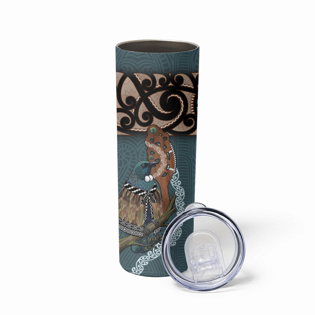 New Zealand Tui Bird Maripi Skinny Tumbler Maori Weapon Kowhaiwhai Pattern