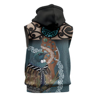 New Zealand Tui Bird Maripi Sleeveless Zip Hoodie Maori Weapon Kowhaiwhai Pattern