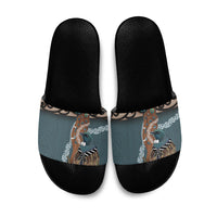 New Zealand Tui Bird Maripi Slide Sandals Maori Weapon Kowhaiwhai Pattern