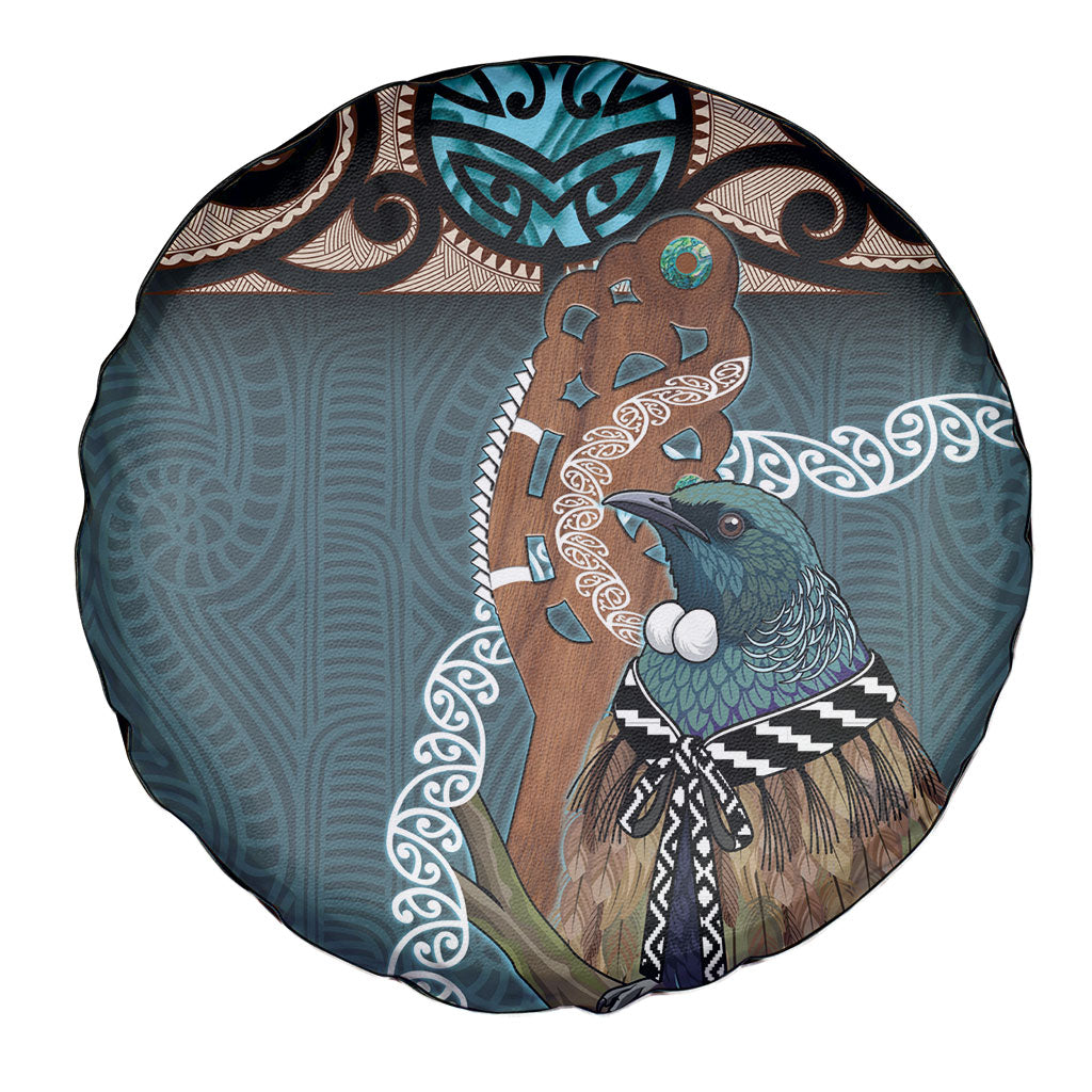 New Zealand Tui Bird Maripi Spare Tire Cover Maori Weapon Kowhaiwhai Pattern