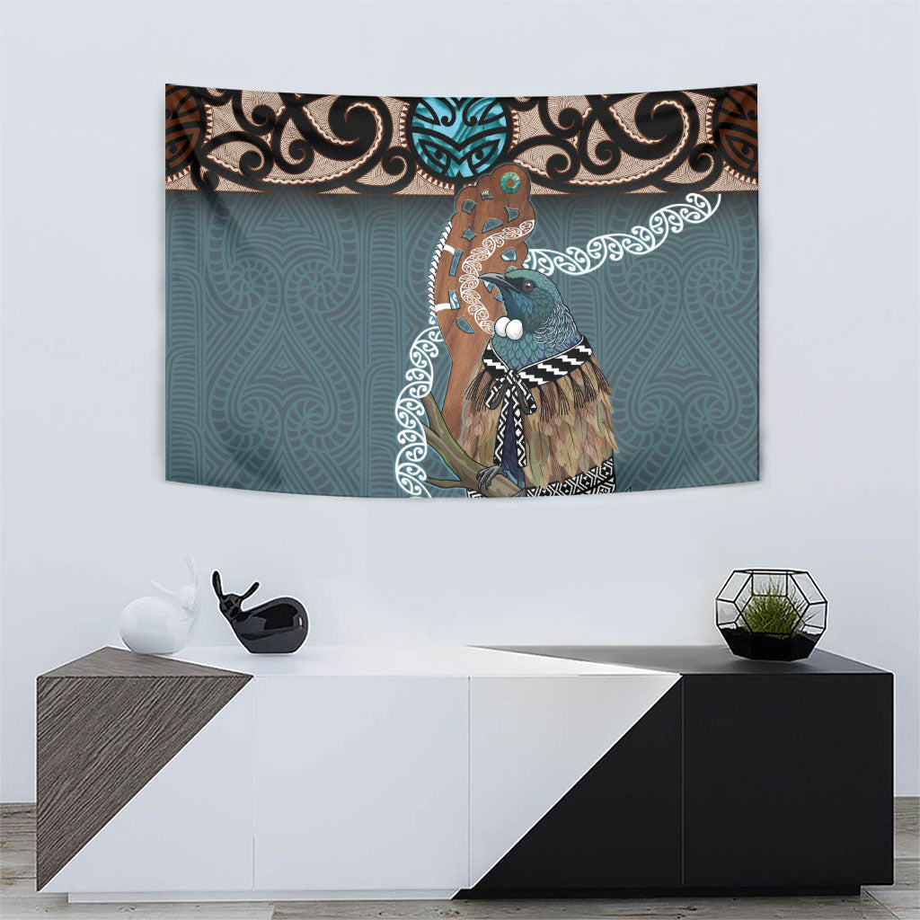 New Zealand Tui Bird Maripi Tapestry Maori Weapon Kowhaiwhai Pattern