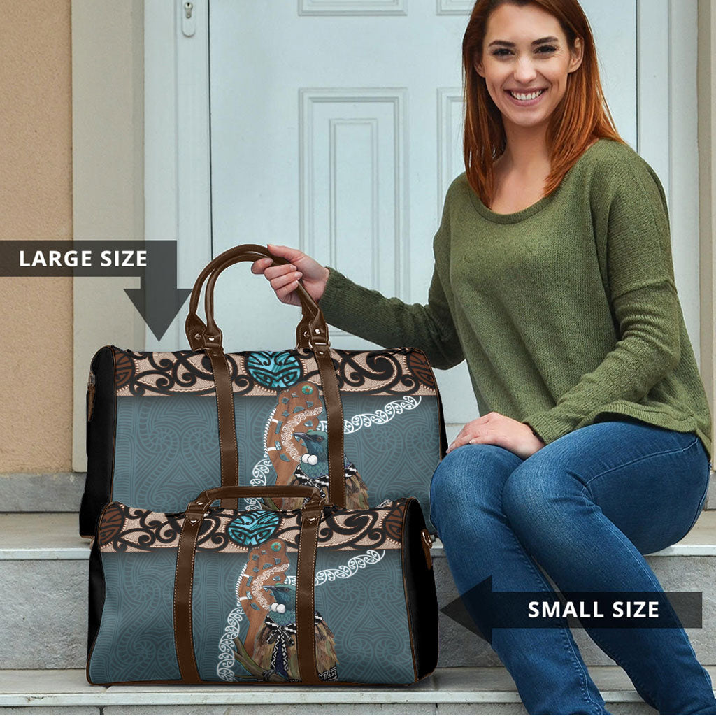 New Zealand Tui Bird Maripi Travel Bag Maori Weapon Kowhaiwhai Pattern