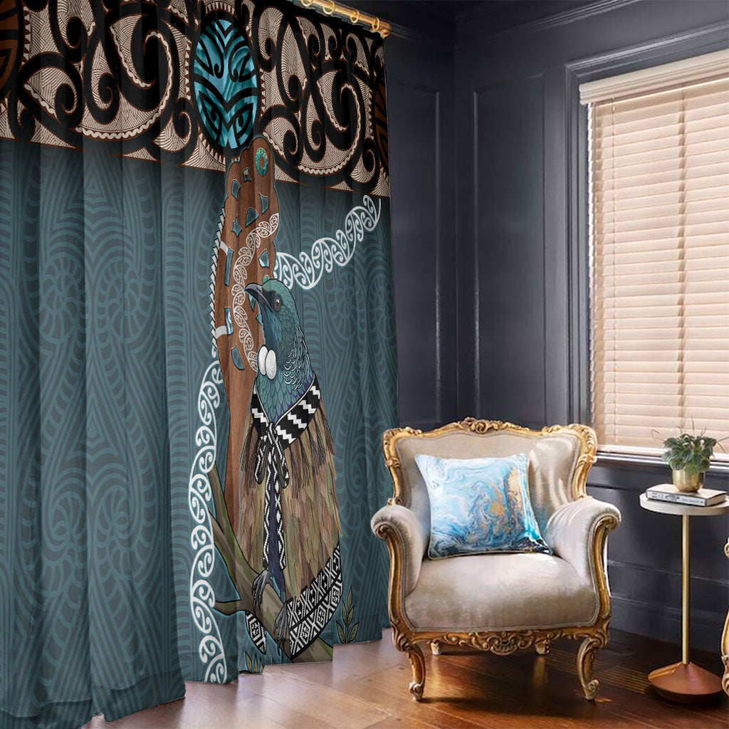 New Zealand Tui Bird Maripi Window Curtain Maori Weapon Kowhaiwhai Pattern
