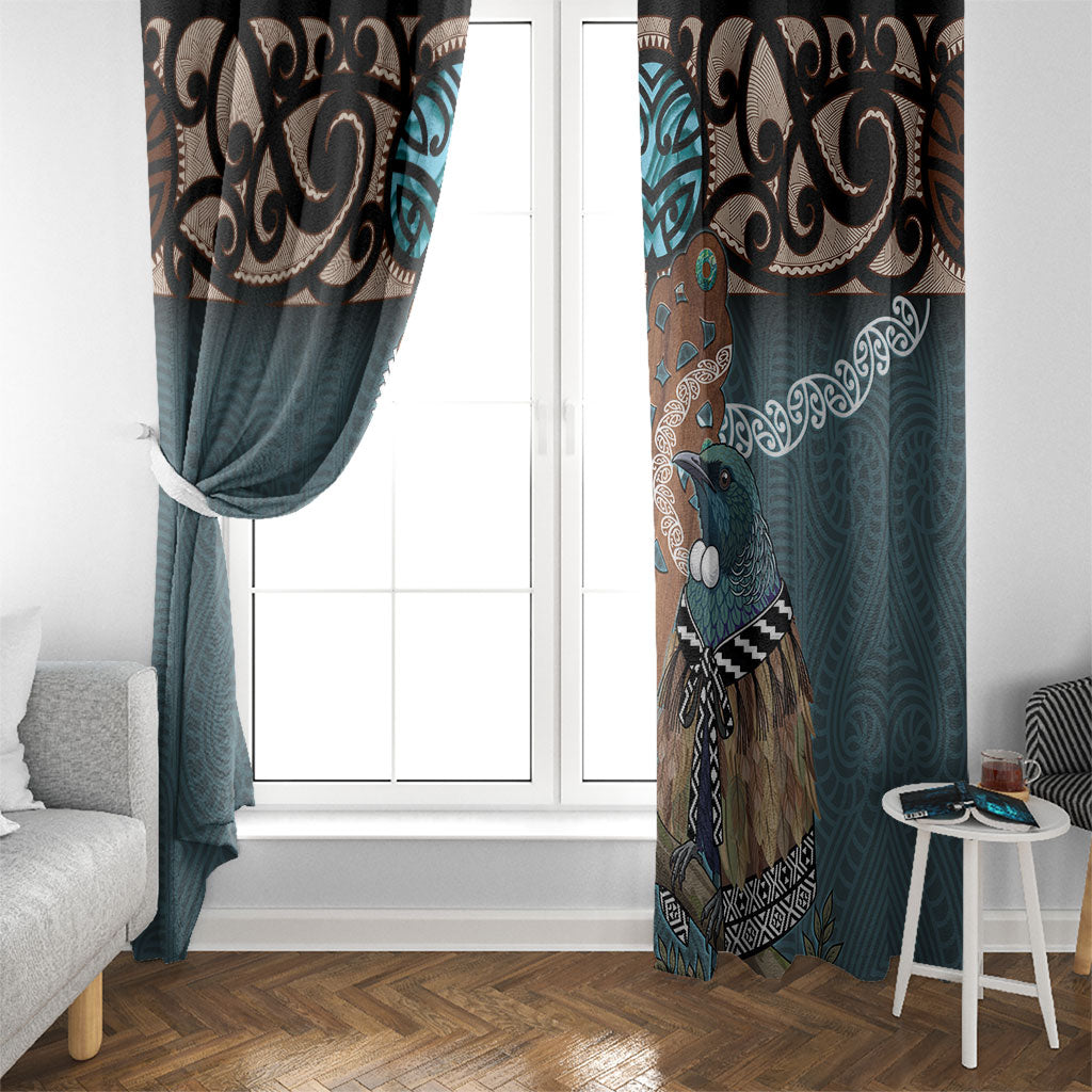 New Zealand Tui Bird Maripi Window Curtain Maori Weapon Kowhaiwhai Pattern
