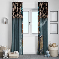 New Zealand Tui Bird Maripi Window Curtain Maori Weapon Kowhaiwhai Pattern