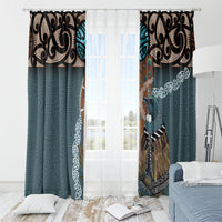 New Zealand Tui Bird Maripi Window Curtain Maori Weapon Kowhaiwhai Pattern