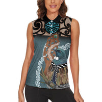 New Zealand Tui Bird Maripi Women Sleeveless Polo Shirt Maori Weapon Kowhaiwhai Pattern