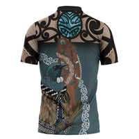 New Zealand Tui Bird Maripi Zipper Polo Shirt Maori Weapon Kowhaiwhai Pattern