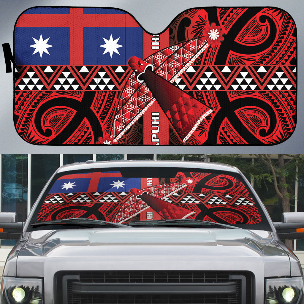 Aotearoa Iwi Ngapuhi Auto Sun Shade Tuhoronuku Kite United Tribes Flag Maori Pattern LT22 Red - Polynesian Pride