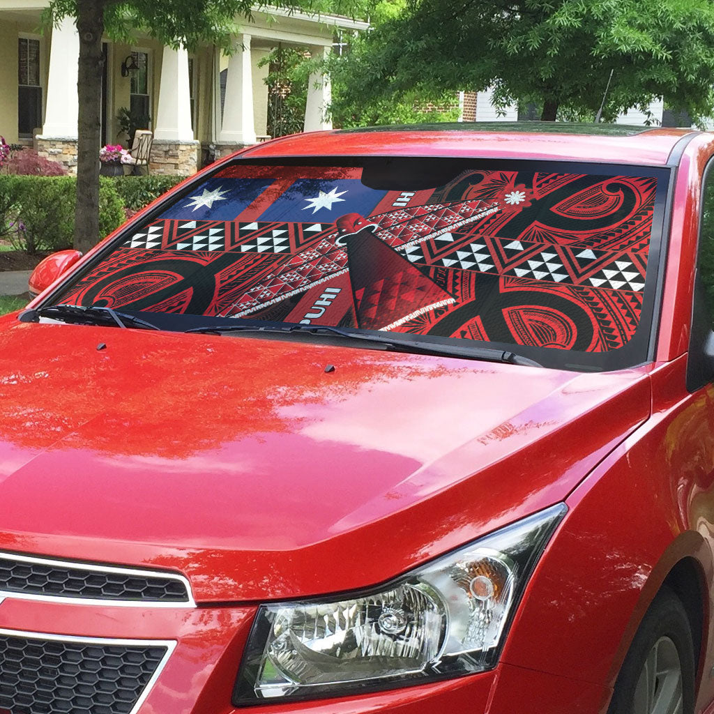 Aotearoa Iwi Ngapuhi Auto Sun Shade Tuhoronuku Kite United Tribes Flag Maori Pattern LT22 - Polynesian Pride