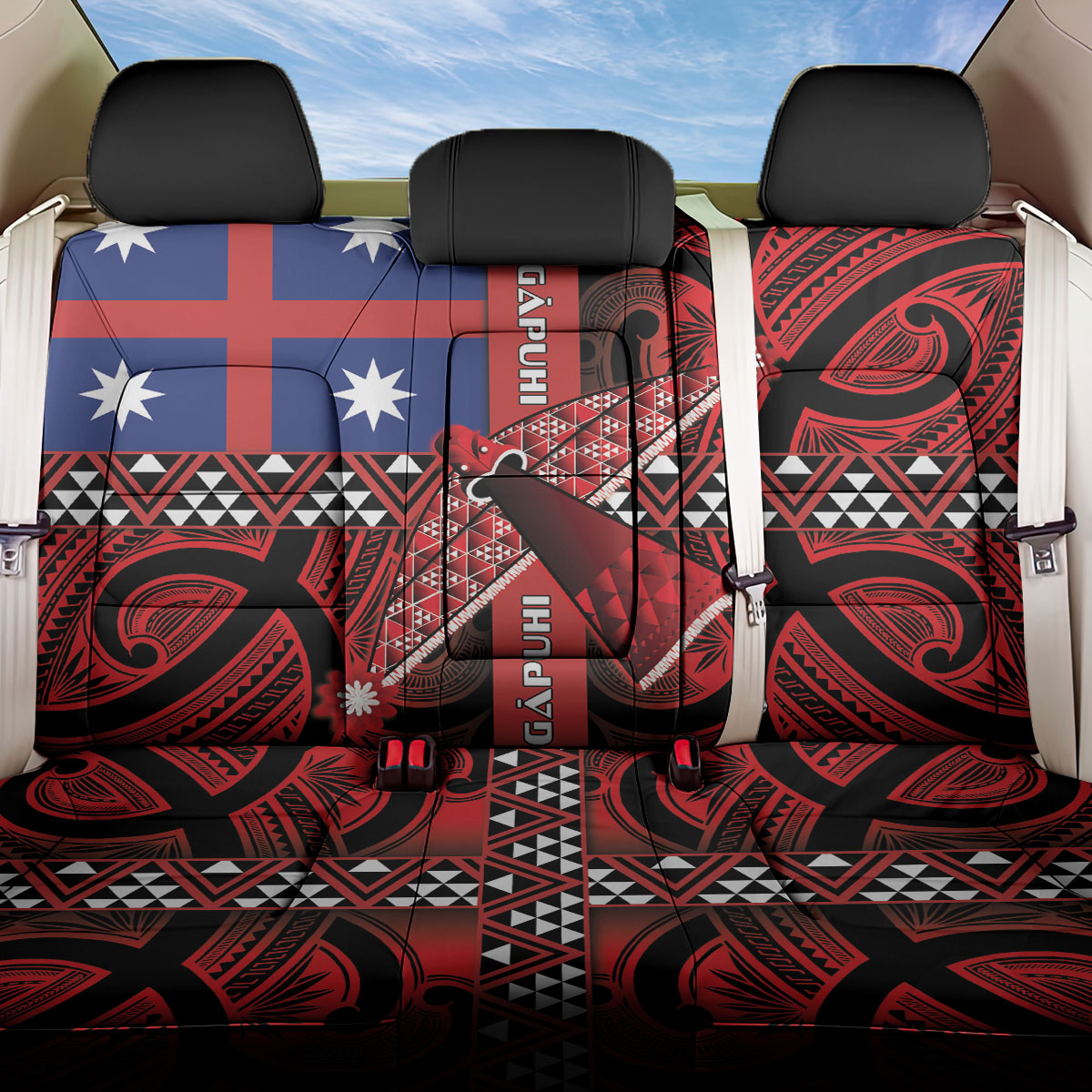 Aotearoa Iwi Ngapuhi Back Car Seat Cover Tuhoronuku Kite United Tribes Flag Maori Pattern LT22 One Size Red - Polynesian Pride