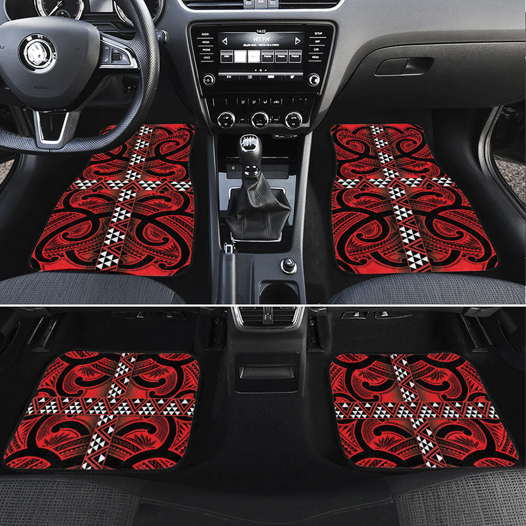 Aotearoa Iwi Ngapuhi Car Mats Tuhoronuku Kite United Tribes Flag Maori Pattern LT22 Set 4pcs Red - Polynesian Pride