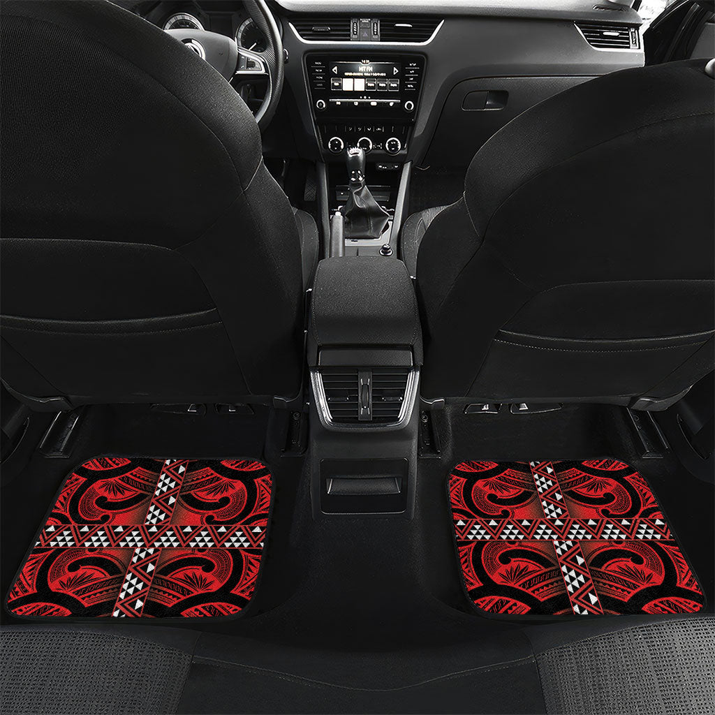 Aotearoa Iwi Ngapuhi Car Mats Tuhoronuku Kite United Tribes Flag Maori Pattern LT22 Set 2pcs - Back Red - Polynesian Pride