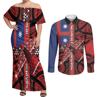 Aotearoa Iwi Ngapuhi Couples Matching Off Shoulder Maxi Dress and Long Sleeve Button Shirt Tuhoronuku Kite United Tribes Flag Maori Pattern LT22 Red - Polynesian Pride