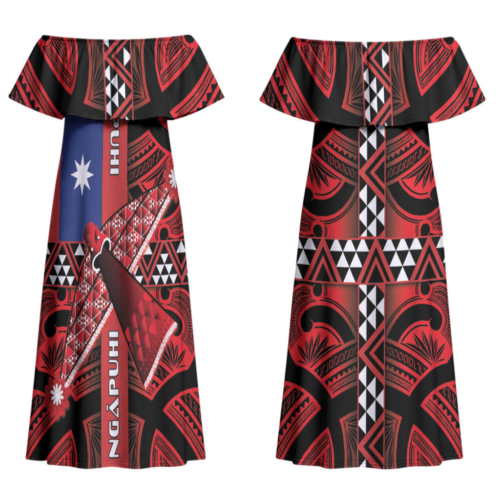 Aotearoa Iwi Ngapuhi Couples Matching Off Shoulder Maxi Dress and Long Sleeve Button Shirt Tuhoronuku Kite United Tribes Flag Maori Pattern LT22 - Polynesian Pride