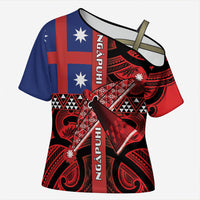 Aotearoa Iwi Ngapuhi Cross Shoulder Shirt Tuhoronuku Kite United Tribes Flag Maori Pattern LT22 Female Red - Polynesian Pride