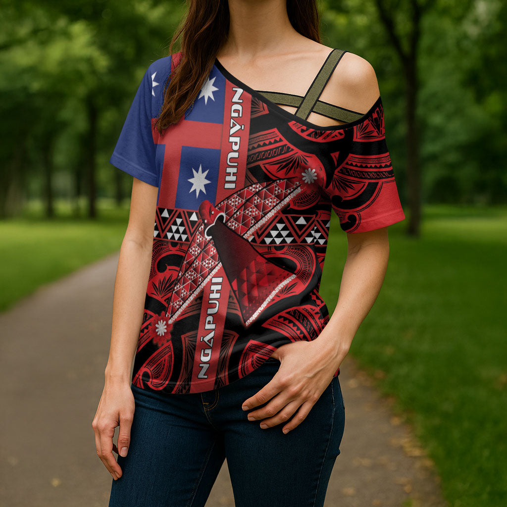 Aotearoa Iwi Ngapuhi Cross Shoulder Shirt Tuhoronuku Kite United Tribes Flag Maori Pattern LT22 - Polynesian Pride